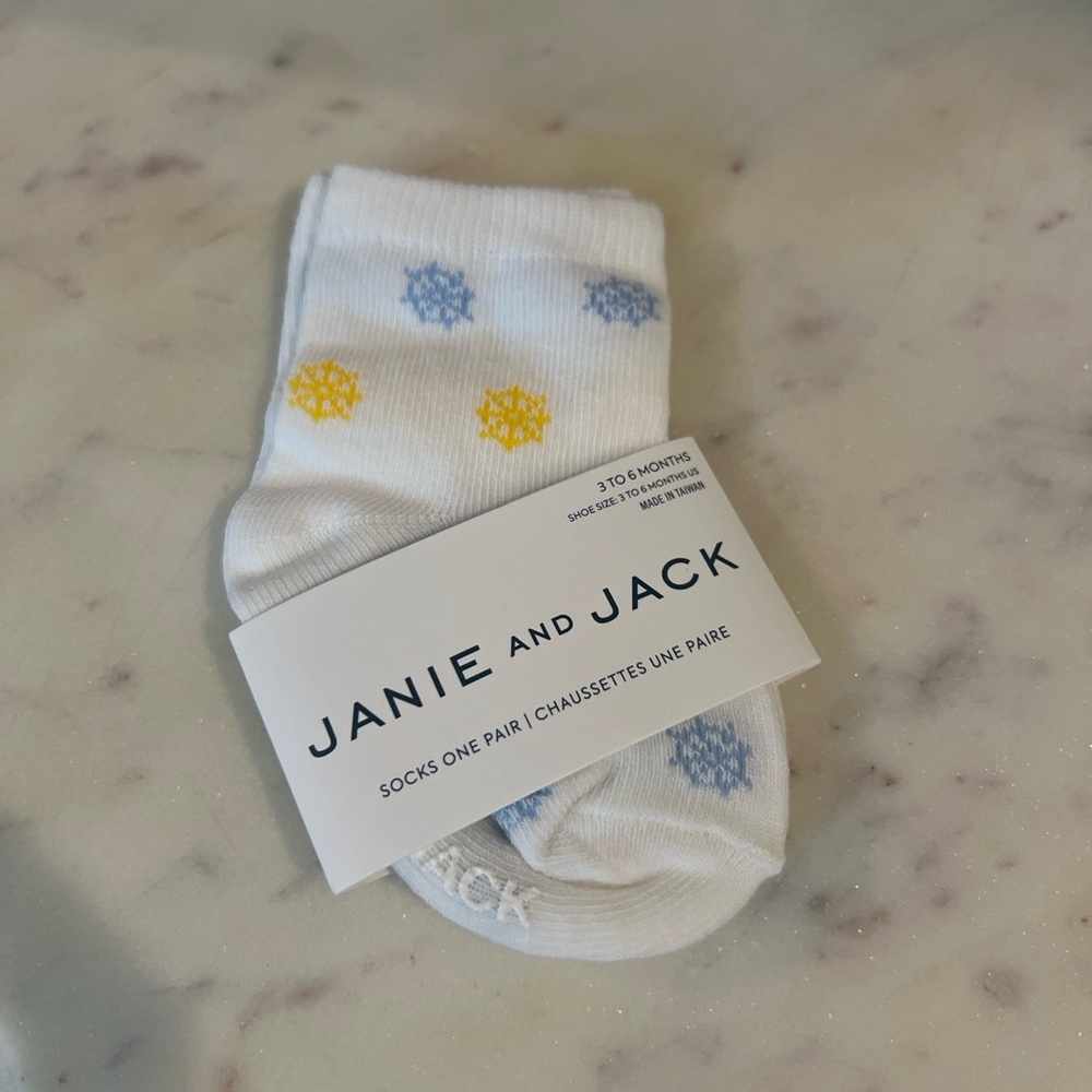 Janie and Jack White Socks with Blue and Yellow Ship Wheels
